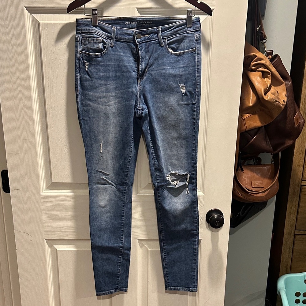 Old Navy Women's Distressed Skinny Jeans - Blue
